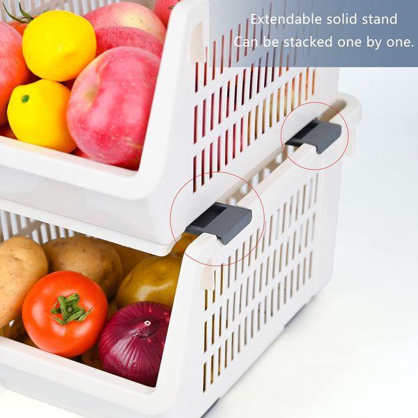 2 Tier Stacking Stand Basket,BAFFECT® Stacking Baskets Storage Veg Rack Plastic Stackers Storage Rack with Wheels for Bathroom Living Room Kitchen Vegetable Fruit Food Storage (White) 1