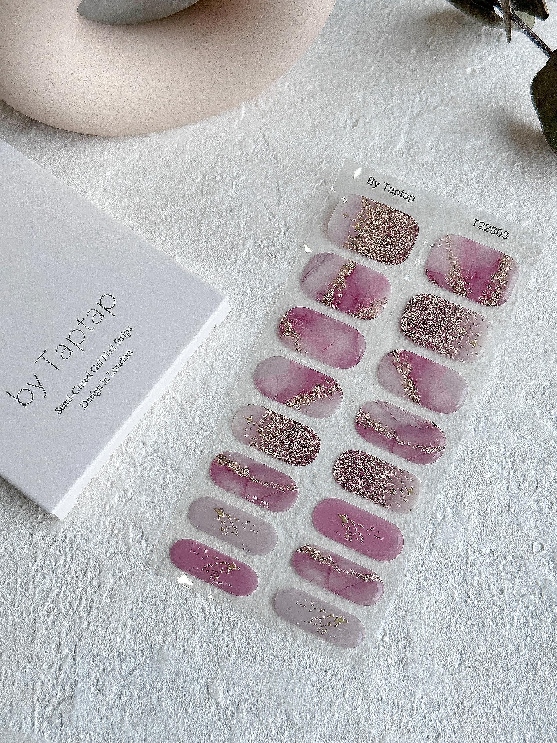 by Taptap London - Semi Cured Gel Nail Strips Pink Purple Marble Gold Glitter Ombre (Rose Quartz) 3