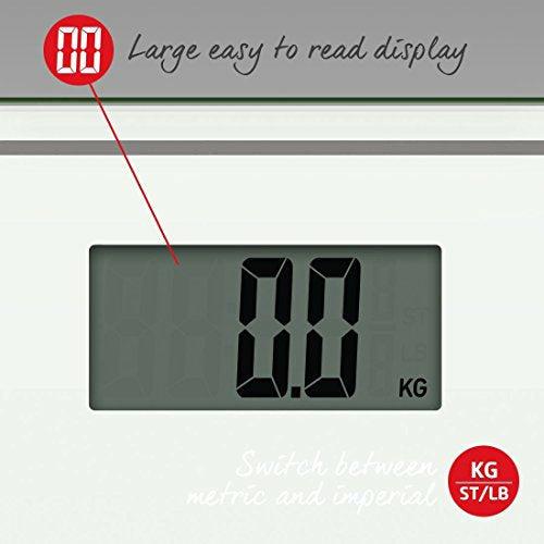Salter Compact Digital Bathroom Scales - Toughened Glass, Measure Body Weight Metric / Imperial, Easy to Read Digital Display, Instant Precise Reading w/ Step-On Feature - White 2