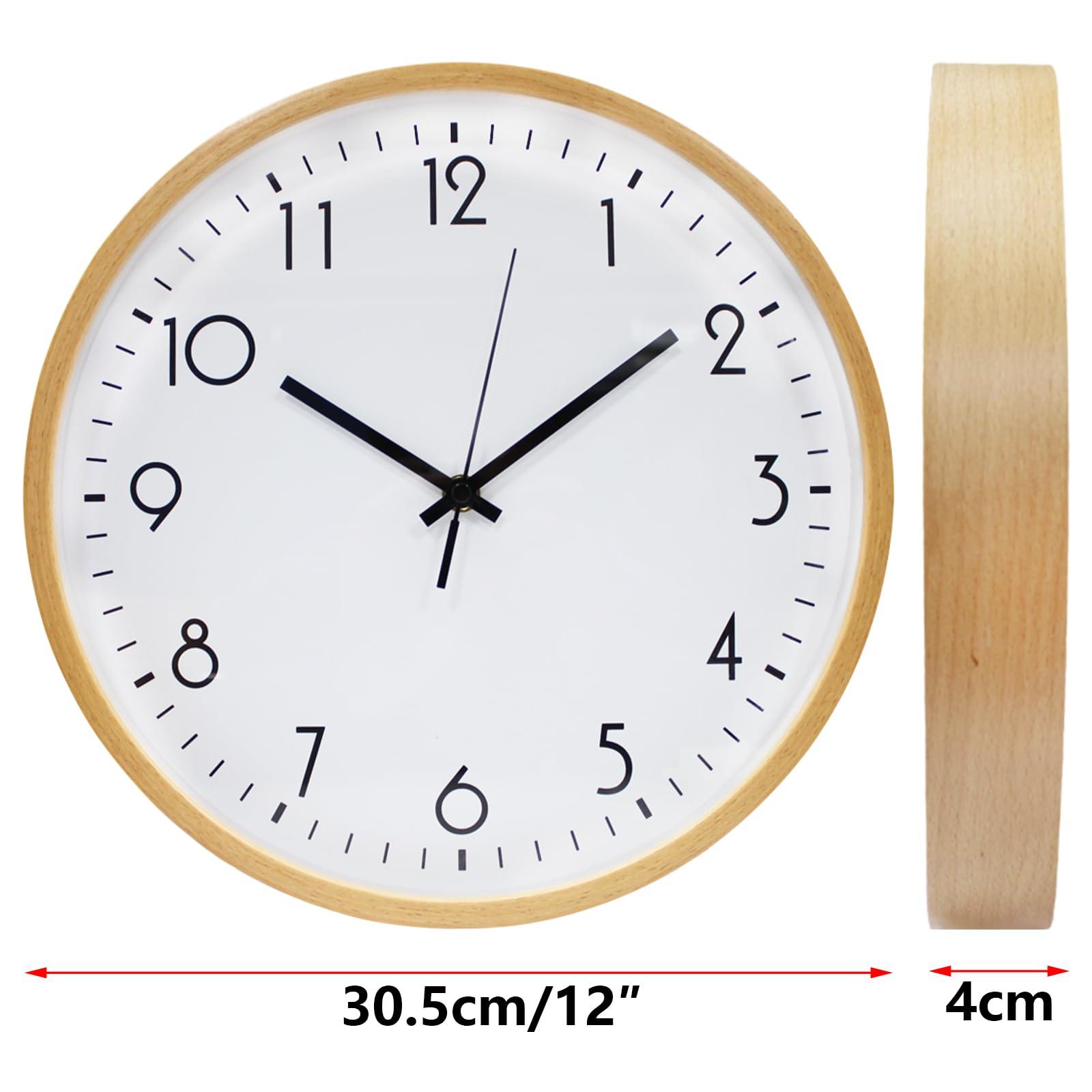 ALEENFOON 12 Inch Wooden Quartz Wall Clock 30cm Modern Silent Non-ticking Wood Wall Clocks Table Clock for Living Room Bedrooms Office Kitchen Indoor Kids (White) 1