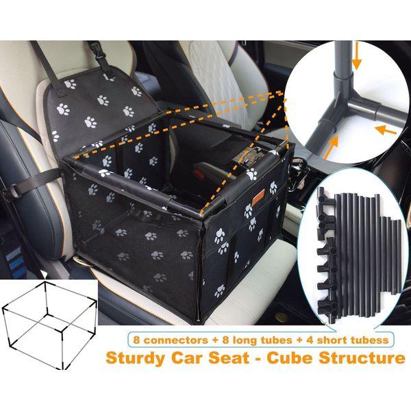 GoBuyer Waterproof Pet Dog Car Seat Booster Carrier with Seat Belt Harness Restraint and Headrest Strap for Puppy Cat Travel (Black Paw) 4