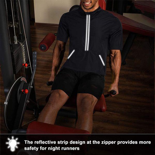 Bingrong Running Jacket Men Sweat Sauna Suit for Training Shorts Sleeve Men Tank Tops Gym Workout Sauna Shaper（Black，S 3