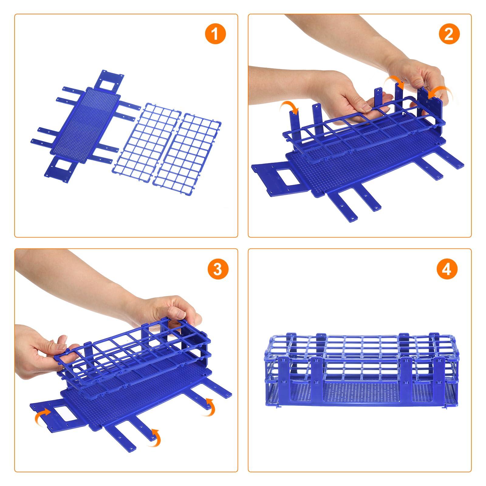 sourcing map Plastic Test Tube Rack Holder 40 Holes 3 Layers Lab Detachable Tube Holder Blue for 20mm Test Tubes, Pack of 3 3