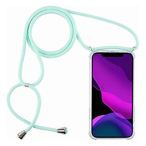 2ndSpring Crossbody Case Compatible with Huawei Y7 2018/Honor 7C/Y7 Prime 2018/Y7 Pro 2018,Clear TPU Shell with Neck Cord Lanyard Strap,Mint green 0