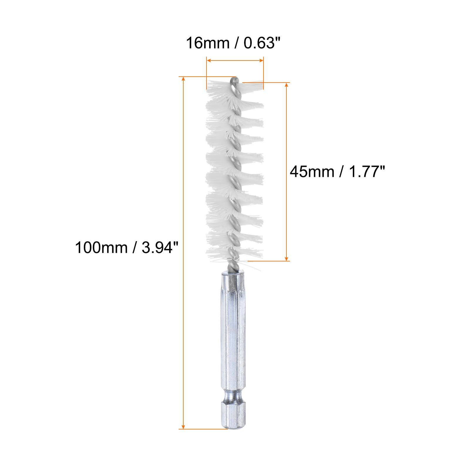 sourcing map Nylon Bore Brush 16mm Dia 4" Long Cleaning Twisted Wire Brush with Handle 1/4" Hex Shank for Tubes, Ports, Bearings 6