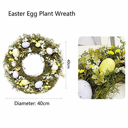 Youngshion 40cm Artificial Front Door Wall Hanging Rattan Easter Wreath Pastel Egg Plant Spring Garland with Mixed Flowers and Twigs for Home Party Decor 1