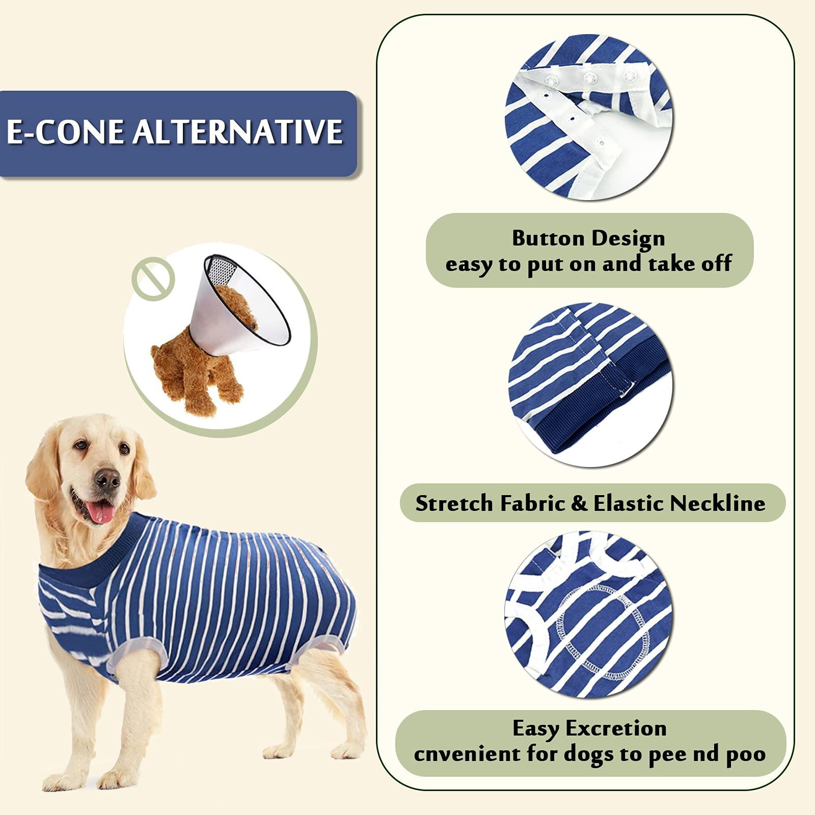 Hipet Dog Surgical Recovery Suit for Abdominal Wounds or Skin Diseases, Dog Onesie for Surgery E-Collar & Cone Alternative Anti-Biting Lick Wound (XXXL, Stripe Blue) 1