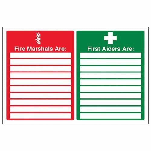 VSafety Fire Marshals/First Aiders Sign - Landscape - 300mm x 200mm - 1mm Rigid Plastic 0