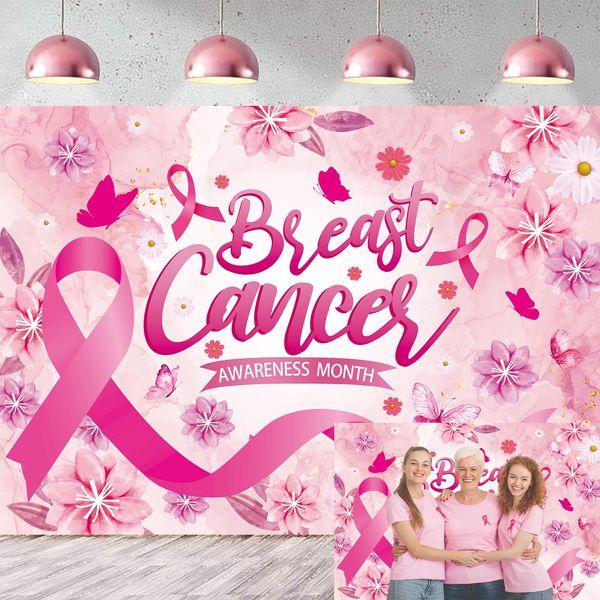 Breast Cancer Awareness Month Backdrop 8x6FT Pink Awareness Ribbon Love Breast Background Breast Cancer Faith Hope Awareness Decoration for Women 0
