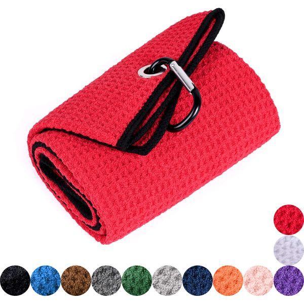 Mile High Life Microfiber Waffle Pattern Golf Towel | Club Groove Cleaner Brush | Foldable Divot Tool with Magnetic Ball Marker (Red Towel/Brush/Fish Divot) 1