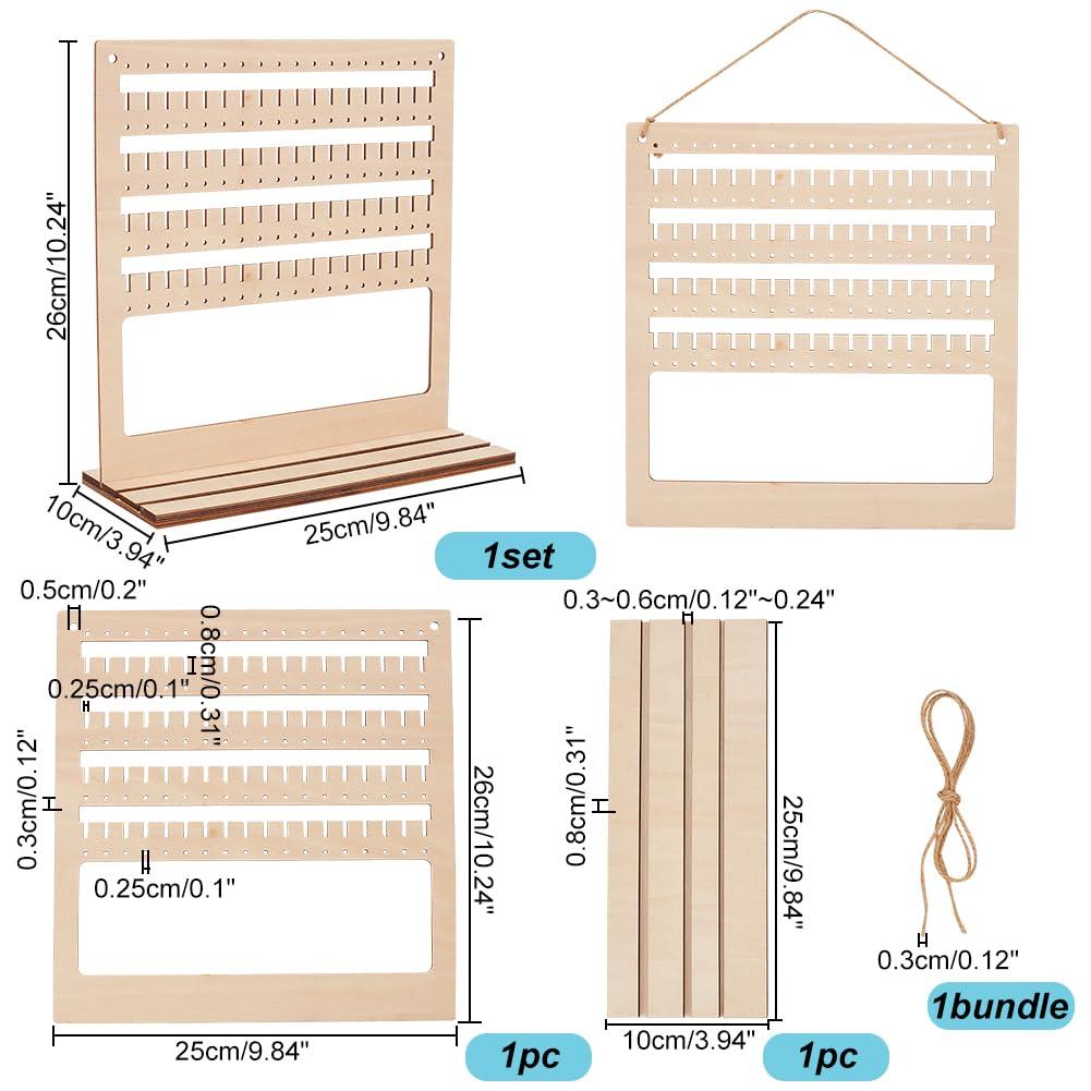 PH PandaHall Earring Organizer Stand, 5-Layer 90 Holes Earring Holder Rack Wooden Base Jewelry Organizer Hanging Holder for Earring Necklace Bracelet Storage, with Hemp Rope 1