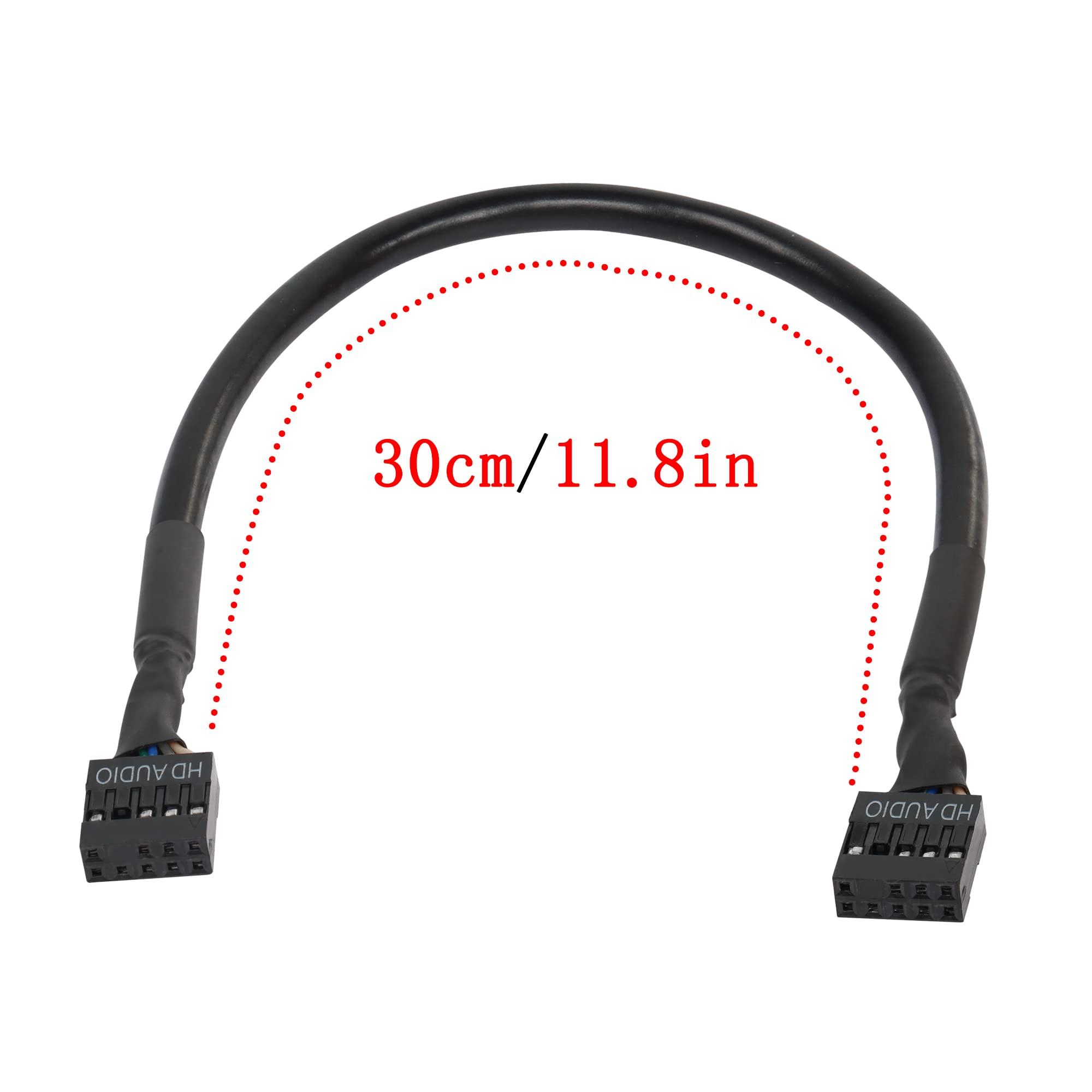 QIANRENON 9-Pin Audio Motherboard Extension Cable HD Audio Female to Female Chassis Front Audio Cable Compatible with AC97 and HD Audio, 30cm (11.8in) 2 PCS 9