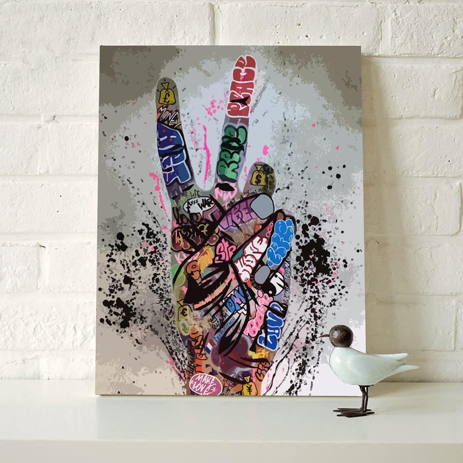 Tucocoo Colorful Doodle Hand Two Fingers Painting by Numbers for Adults Wall Art Home Decor for Living Room 16Inch X 20Inch 1