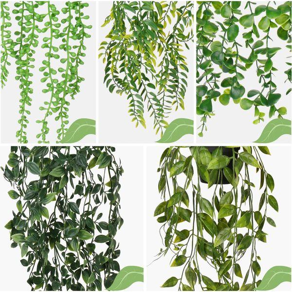 UNIMEIX Artificial Hanging Plants 5 Pack Fake Plants Indoor Faux Plant Fake Potted Greenery for Home Room Indoor Outdoor Shelf Decor 2