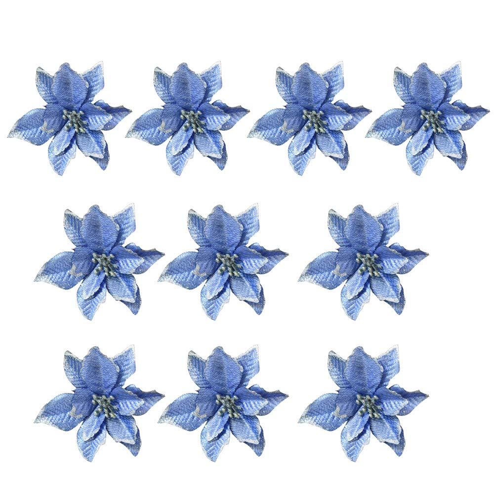 BESTOYARD 10pcs Christmas flowers artificial glitter wedding xmas tree wreaths decor ornament (Blue) 0