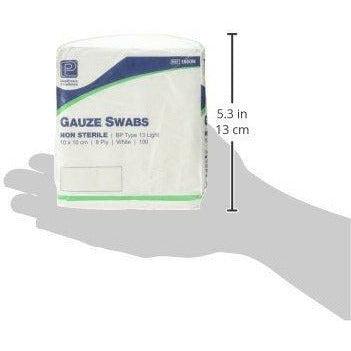 Premier 1660 Cotton Gauze Swabs 8 Ply 10 cm x 10 cm White Paper Packs (Pack of 100) 1