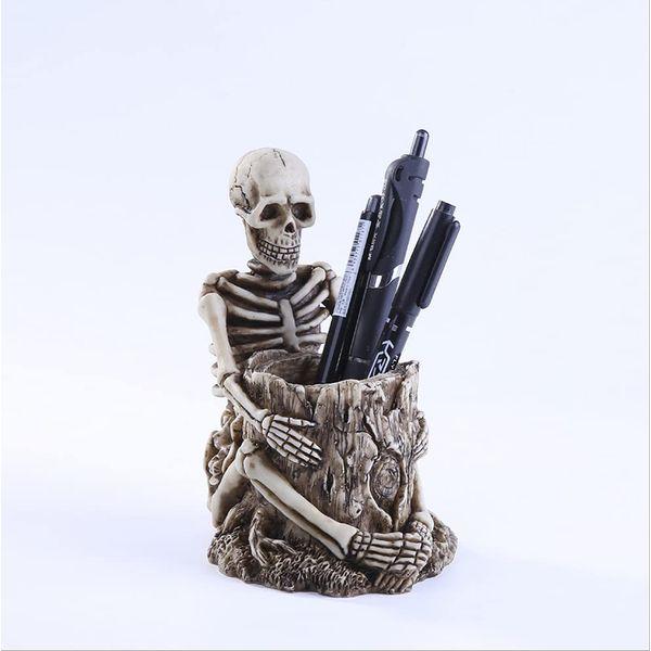 Xshelley Cool Skullsitting skull pen holder, home desk storage box, home decorations, holiday gifts 1