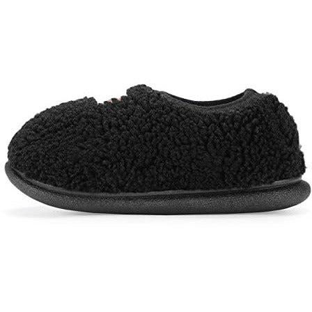 Boys Girls Slipper Winter Kids Plush Fleece House Shoes Hook and Loop for Toddler with Anti-Slip Sole (Slip-Black, 16CM) 1