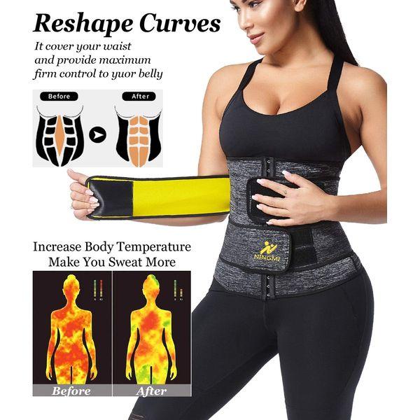 NINGMI Waist Trainer for Women Sauna Sweat Belt Neoprene Waist Trimmer Corset Waist Cincher Slimming Sports Girdle Gray 4