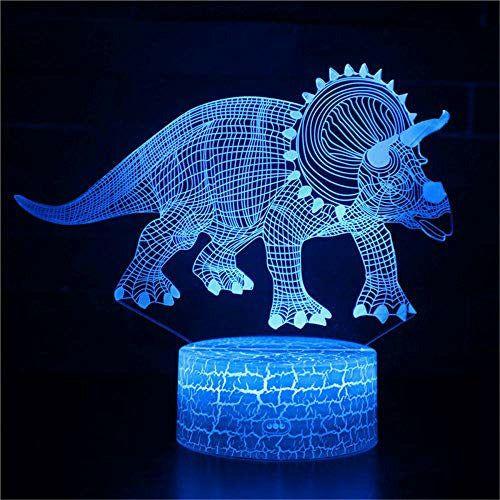 Dinosaur Triceratops 3D Optical Illusion Lamp Bedside Lights for Children Moon Lamp Bedroom Accessories for Teen Boys & Touch Switch USB Powered Bedroom Desk Lamp for Kids Gifts Home 0