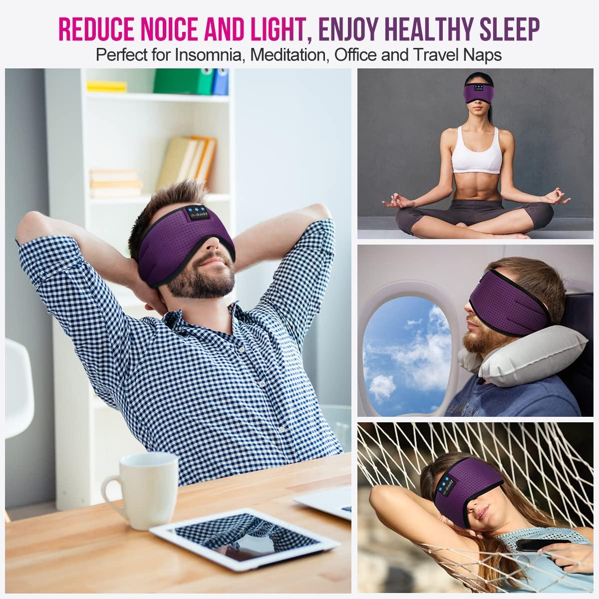 LC-dolida Bluetooth Sleep Mask Headphones for Women Men,100% Blackout 6A Ice Silk Deep Eye Mask Headphones Can Play 14 Hours,Sleep Aids for Adults Eye Covers with Travel Bag & 2 Sleep Earplugs 3