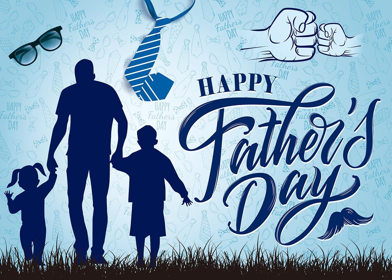 Happy Father's Day Background I Love Dad Glasses Beard Tie Blue Photography Background Father's Day Party Thank You Daddy Family Photo Studio Decoration 8x6FT 1