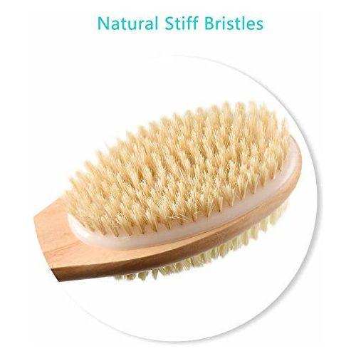 Back Scrubber for Shower with Long Wooden Handle,Body Brush for Exfoliating Skin with Soft and Stiff Bristles,Shower Brush Bath Brush Body Scrubber for Wet or Dry Brushing 3