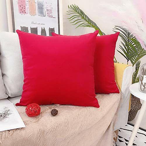 LAXEUYO Velvet Cushion Covers 50x50 cm, Colorful Multi-Color Optional Soft Decorative Square Throw Pillow Cover Pillowcase for Livingroom Sofa Bedroom - Carmine 0