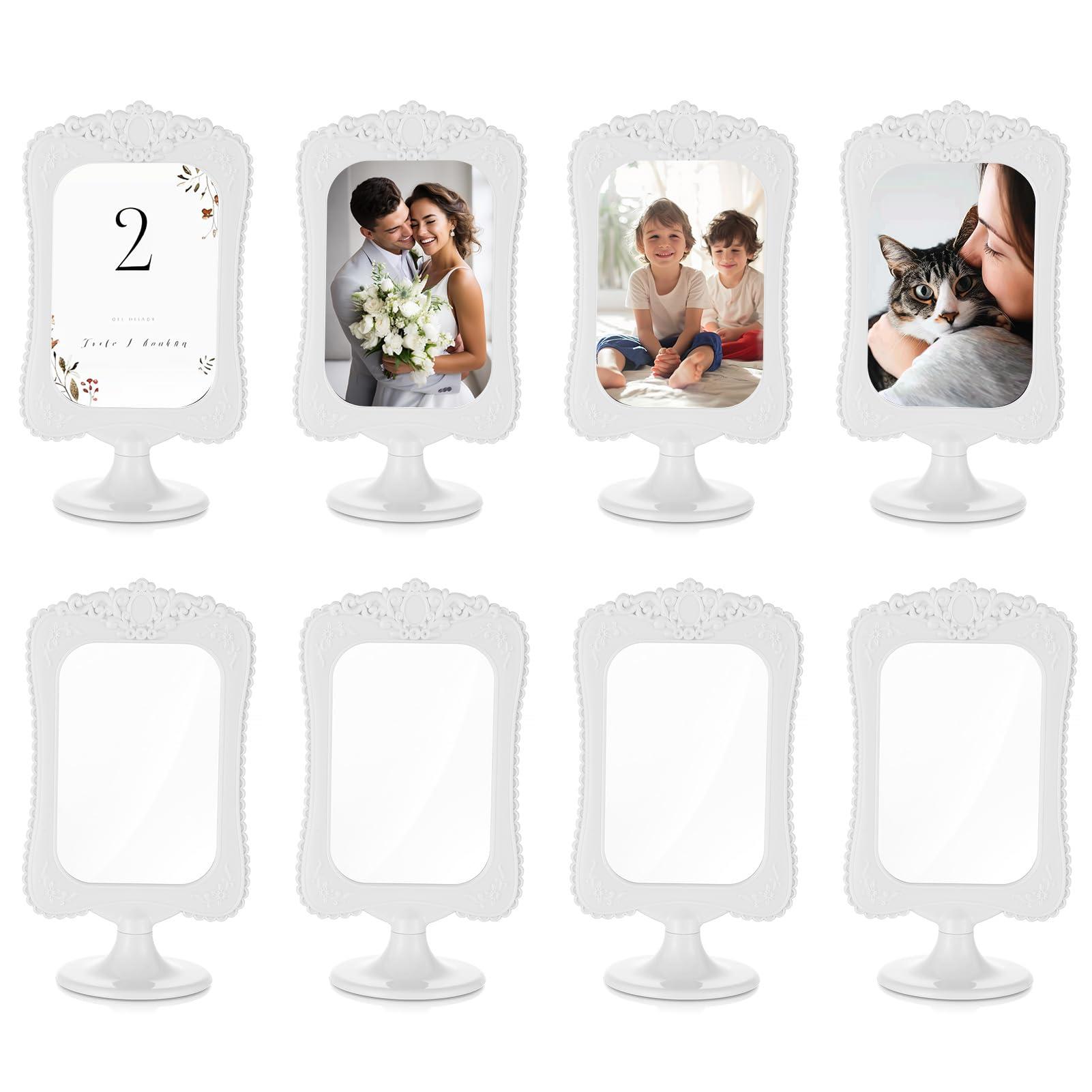 NUPTIO Photo Frame Double Sided: Set of 8 6x4 Inch White Picture Stand Baby Standing Vintage Wedding Day Table Birthday Multipack Plastic Love Christmas Anniversary Photograph Shower Photoframe 0