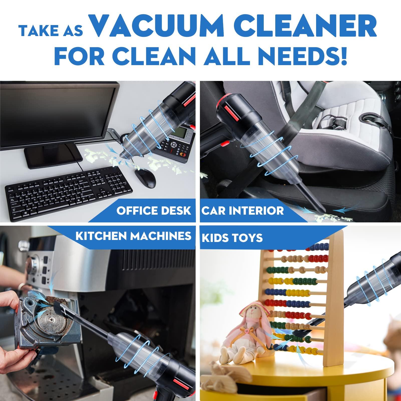 3-in-1 Computer Vacuum Cleaner, Compressed Air Duster Blower, Portable Handheld Cordless Car Hoover, Rechargeable, Mini Keyboard Cleaner Kit, Electric Spray air can for PC, Laptop, Electronics 3