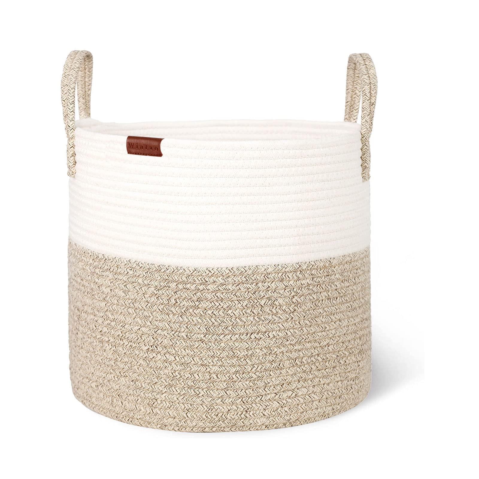 Wintao Rope Storage Basket, Woven Laundry Basket Baby Toy Storage Organiser Washing Basket Desert Small 38 x 36 cm