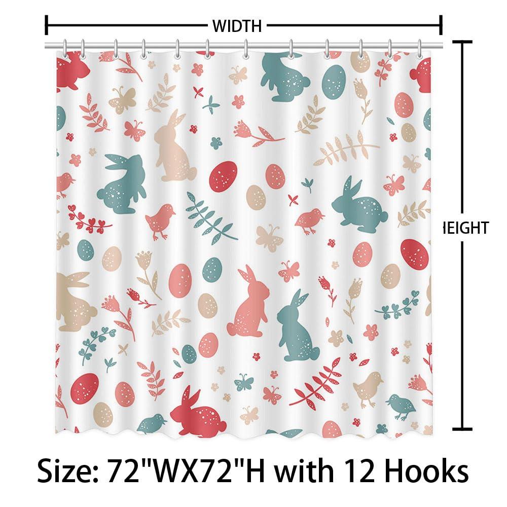 MEHOFOND 72x72inch Spring Easter Shower Curtain Cartoon Plant Bunny Egg Cartoon Fun Home Bath Decor Durable Polyester Material With 12 Hooks 2