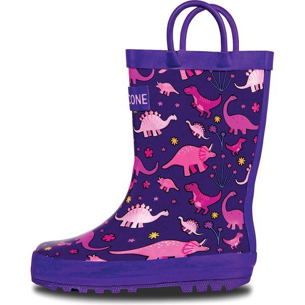 Lone Cone Rain Boots with Easy-On Handles in Fun Patterns for Toddlers and Kids, Pink-O-Saurus Rex, 10 Toddler