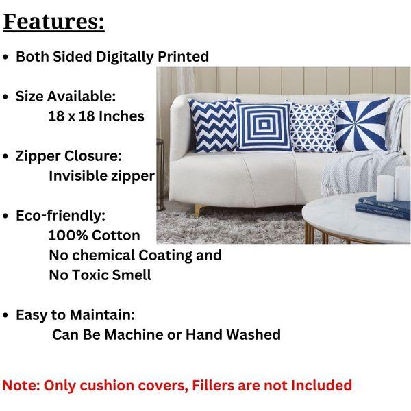 Penguin Home® 100% Cotton Cushion Covers Cushions for Sofa Modern Line Decorative Square Luxury Pillowcases for Couch Livingroom Sofa Bed with Invisible Zipper45x45cm 18x18 Inches White/Navy Mix 3