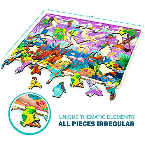 Wooden Jigsaw Puzzles for Kids 4 5 Year Olds - Set of 4 Boys and Girls Toys Age 6 7-60 Piece Kids Puzzles with Animals and Cars - Present Educational Games for Children 8-12 3