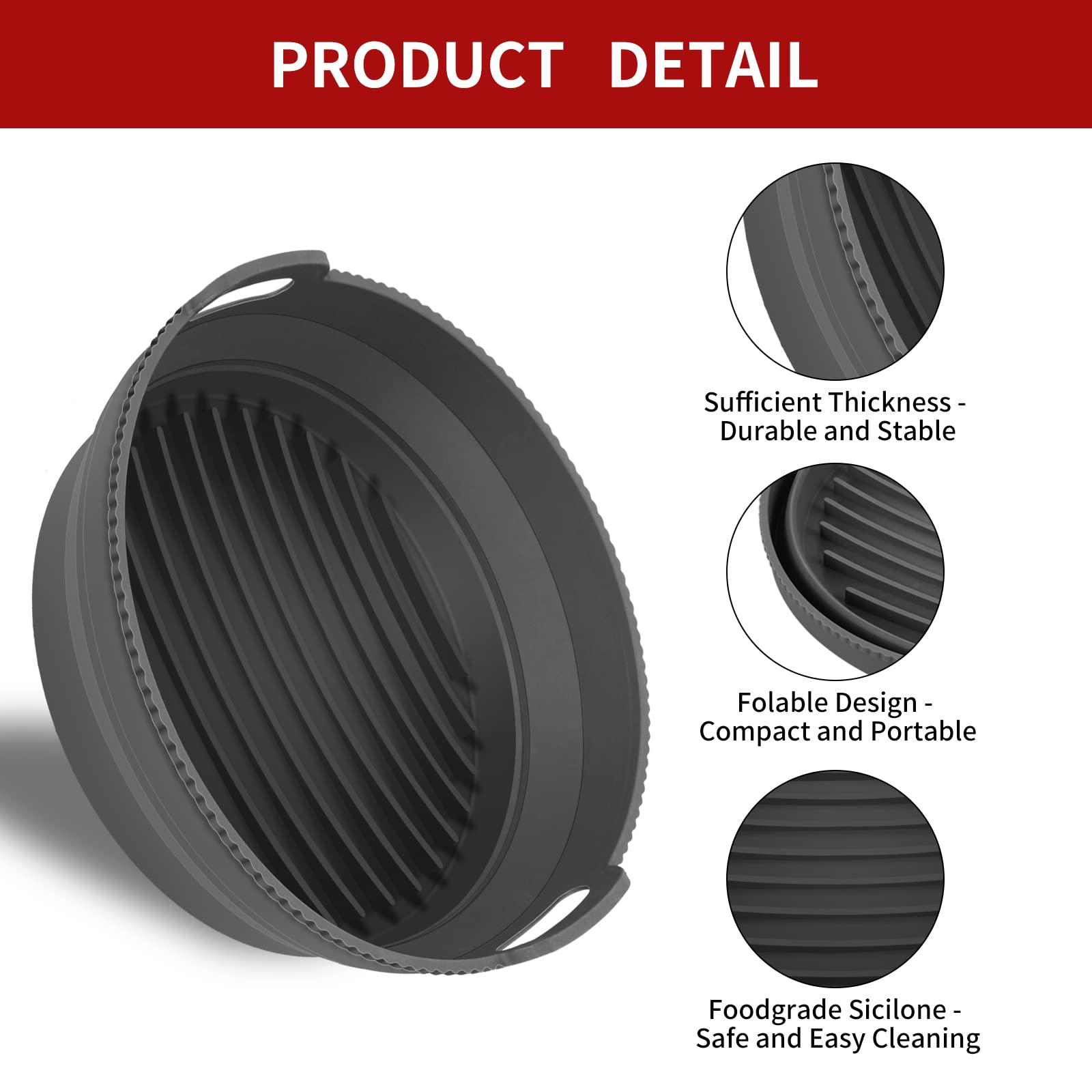 KAMEUN Air Fryer Silicone Liner, Round Airfryer Baskets Trays, Reusable Air Fryer Accessories for Oven Microwave Kitchen, Heat-Resistant & Easy to Clean, 2 Packs, 8.26In 8