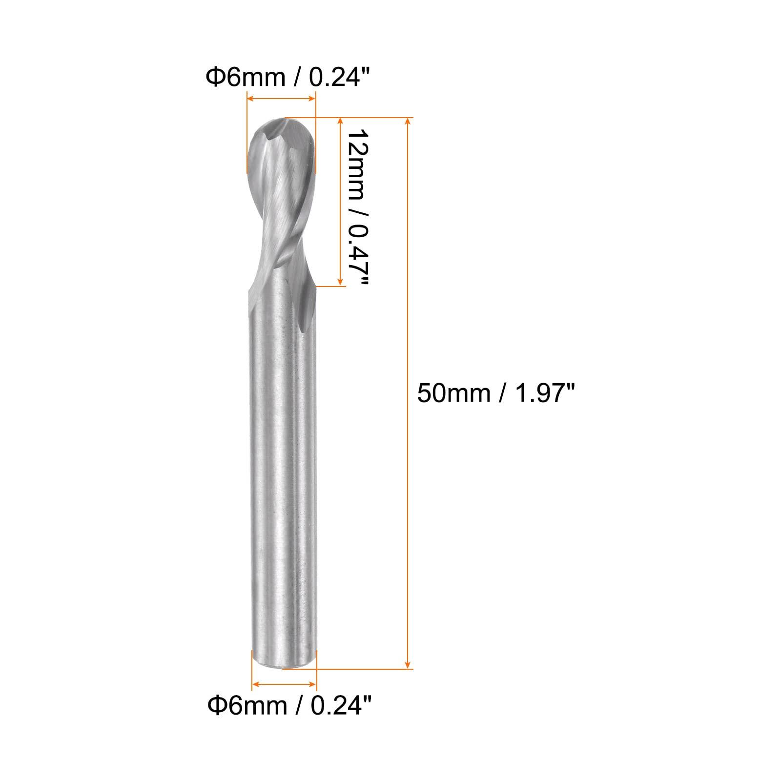 sourcing map 2pcs Ball Nose End Mill 6mm Diameter 12mm Cutting Length 6mm Shank High Speed Steel 2 Flutes Spiral Upcut CNC Router Bits 1