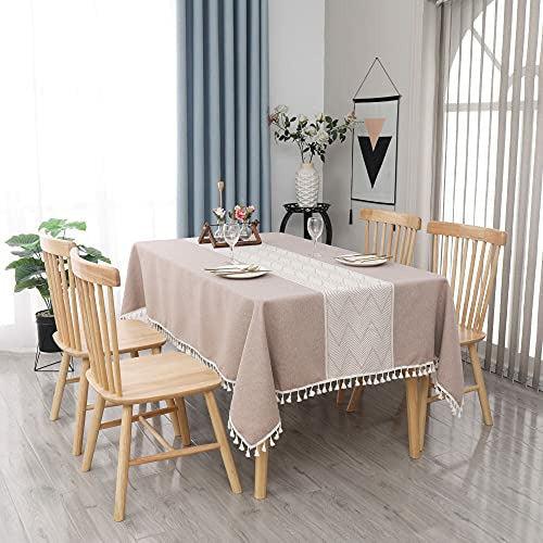 MOWEN Tablecloth for Dining Tassel Cotton Linen Table Cover for Kitchen Party Decoration Rectangle 1