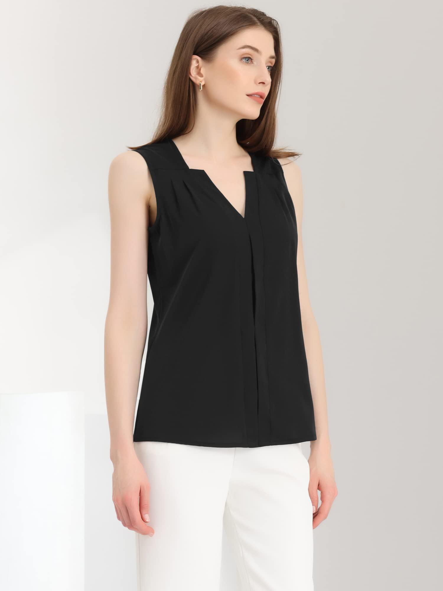 Allegra K Women's V Neck Sleeveless Top Chiffon Office Work Blouse Black M 3