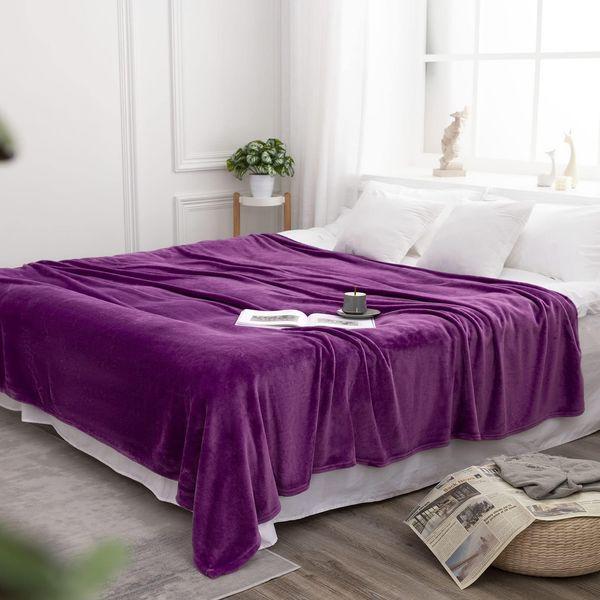 VOTOWN HOME Fleece Flannel Throw Blankets, Queen Size Warm Fluffy Soft Blanket for Sofa and Couch, Cozy Bed Lightweight Fit All Season Large, 220x240cm Purple 0