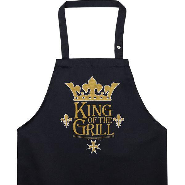 EXPRESS-STICKEREI KING OF THE GRILL Bib Apron for Men | Adjustable Grilling Apron with Pocket to hold Utensils, Spice Jars, Recipes, Beer | Gift Apron for BBQ Lovers, father, son, grandfather 0