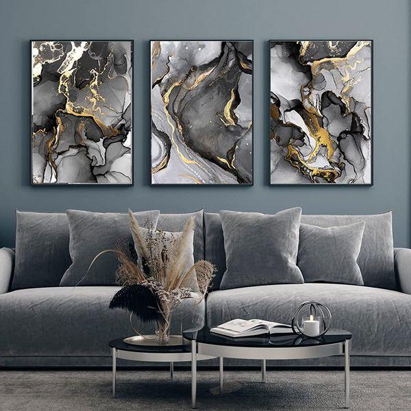 GHJKL Abstract Picture Set, Modern Pictures Canvas Living Room Bedroom Posters Wall Pictures Art Decor - Without Frame (Gold,Black, 50 x 70 cm x 3 pcs) 1
