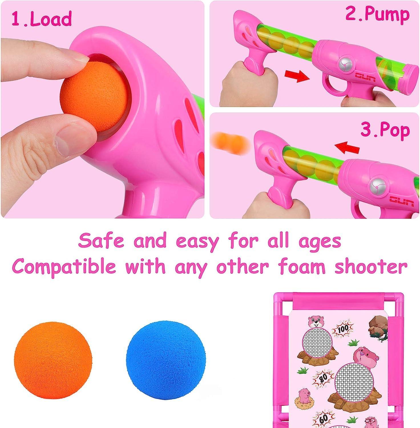 M&LD Moving Shooting Targets Game Electric Scoring Target Kids Toy with 2 Popper Guns 18 Foam Balls Outdoor Garden Toys Gifts for Boys Girls 110 x 42cm(Hot Pink) 3