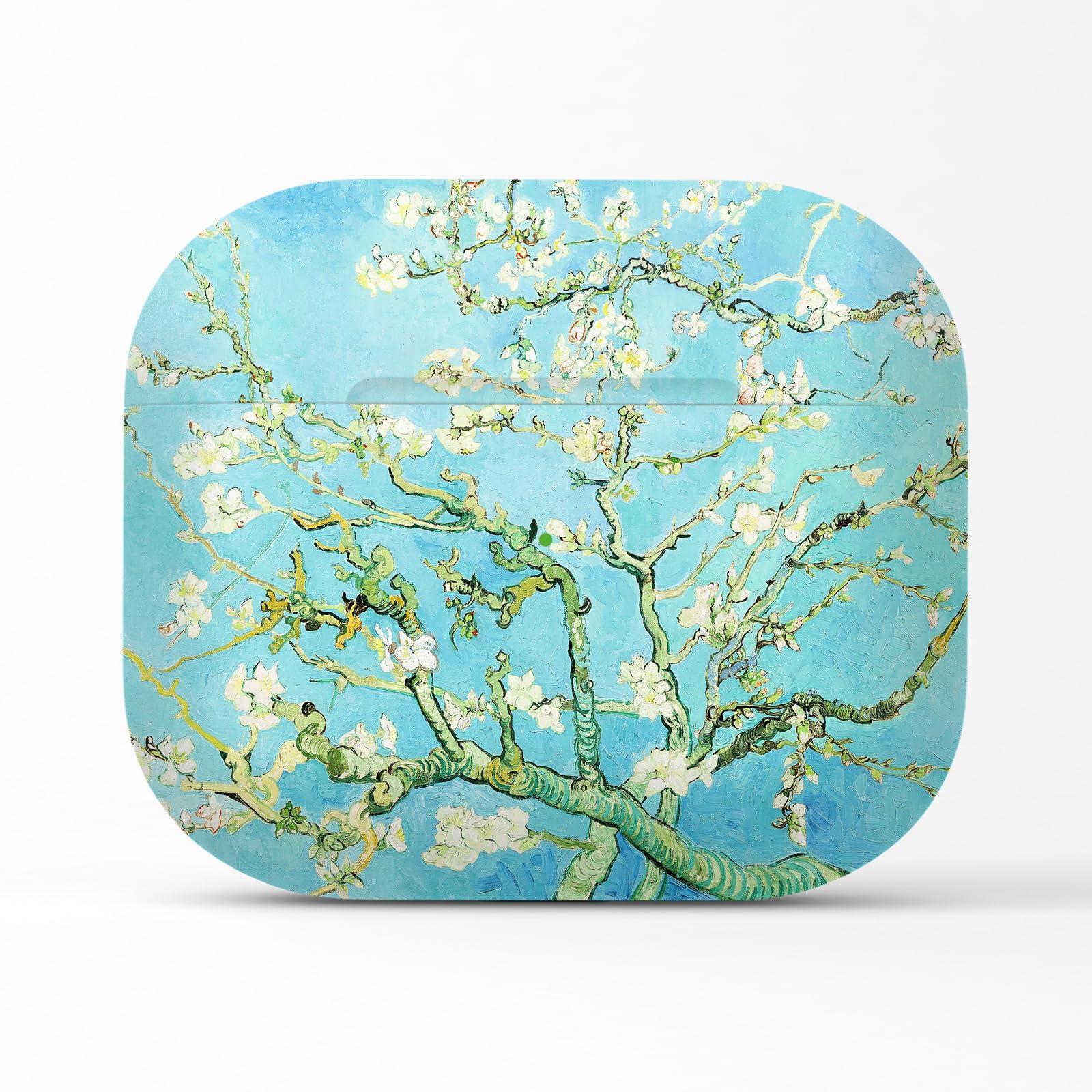 Berkin Arts Compatible with AirPods Pro 1st Generation Case Ultra Slim Hard Cover with Keychain Cloisonnism Teal Fashion (Almond Blossom by Vincent van Gogh)