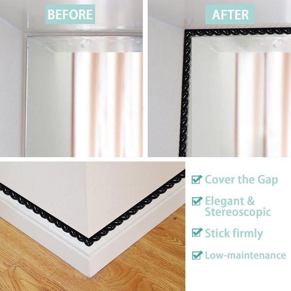 Black Molding Trim, Peel and Stick Self-Adhesive Design, Home Decor on The Cabinet Mirror Frame Wall Edge, 5m x 15mm 3