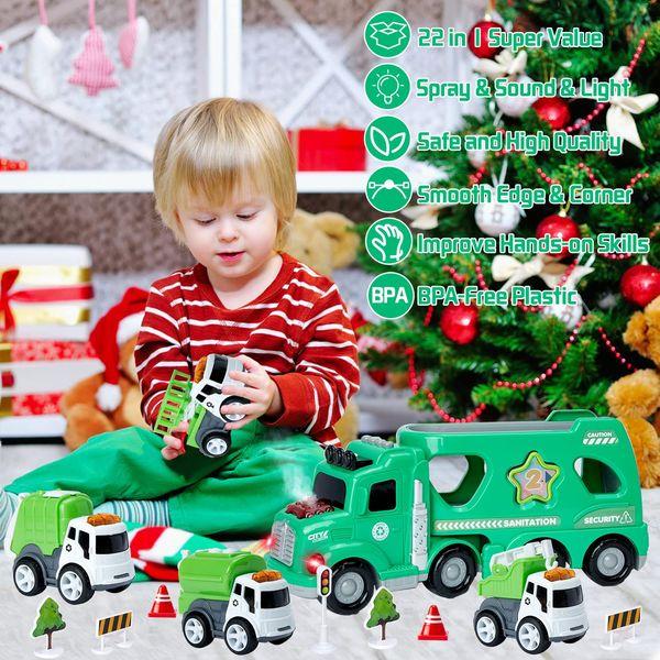 Pwtuuki Police Cars Toys, Toys for 3 4 5 6 7 8 9 Year Old Boys Girls, Transport Carrier Truck with Spray Sound & Light, Birthday for Kids 1