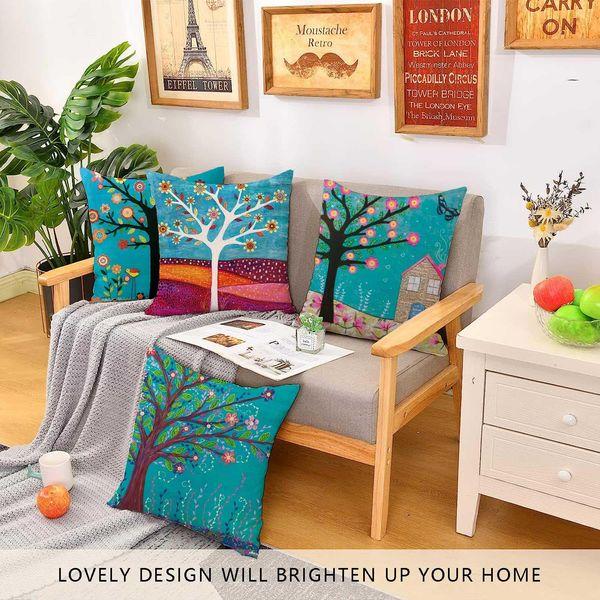 Hangood Cushion Covers Boho Vintage Flowers Set of 4pcs Throw Pillow Case Home Decorative Chair Living Room Sofa 18x18 inch Pillowcase 45x45cm 1