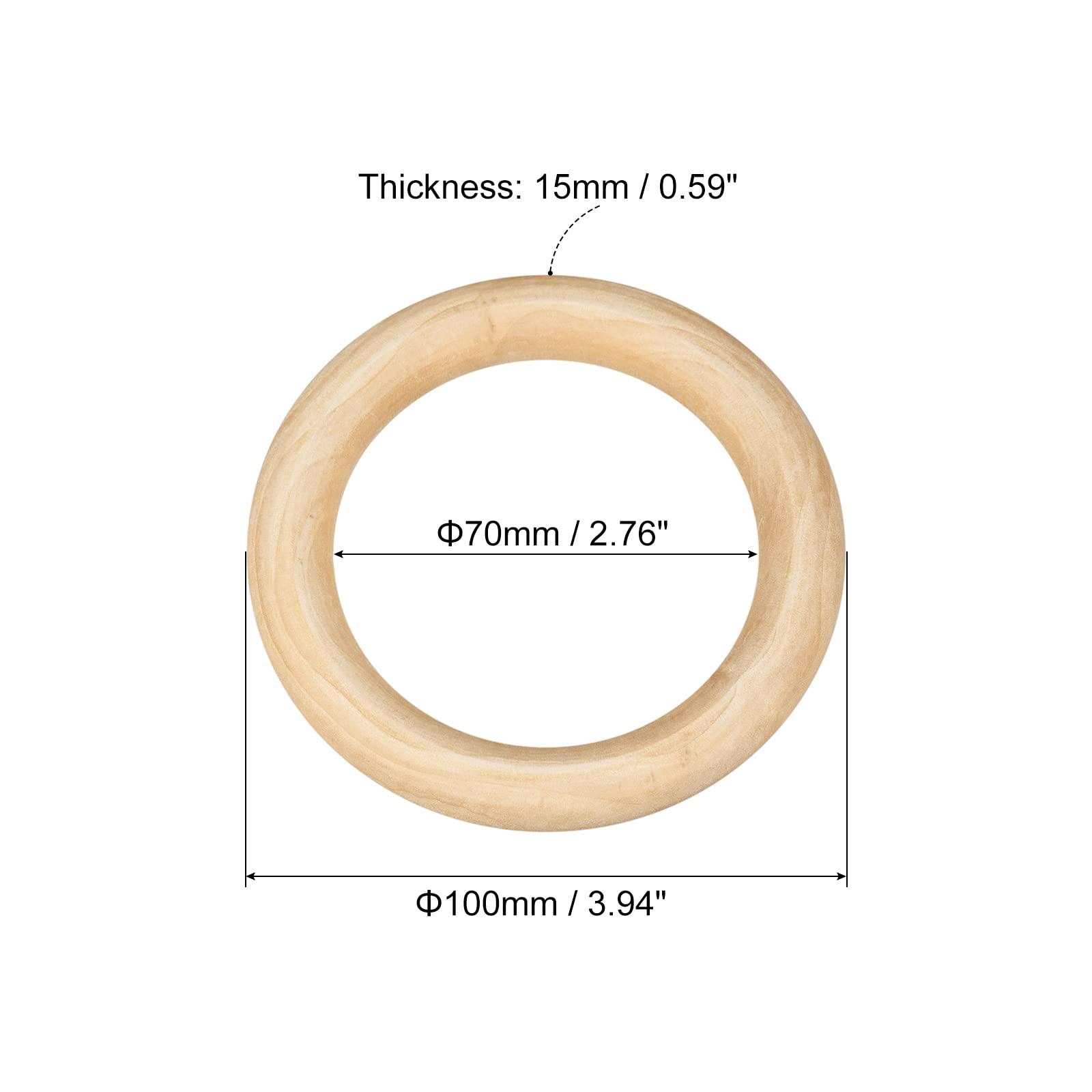 sourcing map 10Pcs 100mm(4-inch) Natural Wood Rings, 15mm Thick Smooth Unfinished Wooden Circles for DIY Crafting, Knitting, Macrame, Pendant 6