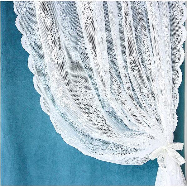 Aspthoyu White Net Curtains 2 Pcs Patterned Voile Curtains Lace Curtain for Windows, Curtain Panels with 2 Ties for Decorate Home Garden Party Wedding, W150cm x H180cm 1