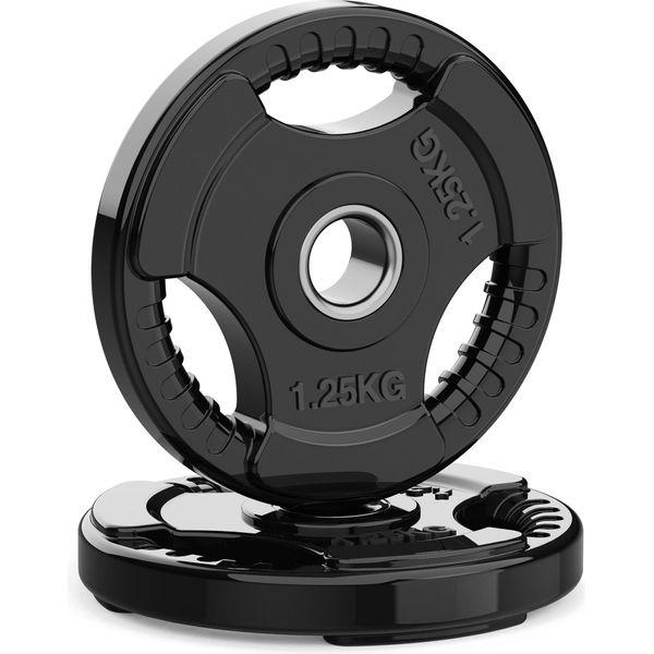 PhysKcal 1.25kg x2, 1-Inch Standard Weight Plates with Rubber Finish, Black Barbell Plates Discs for Lifting and Strength Training, Solid Cast Iron Core Weights Set for Barbell